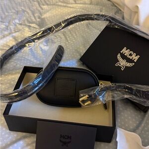 MCM Black Leather Crossbody Pouch